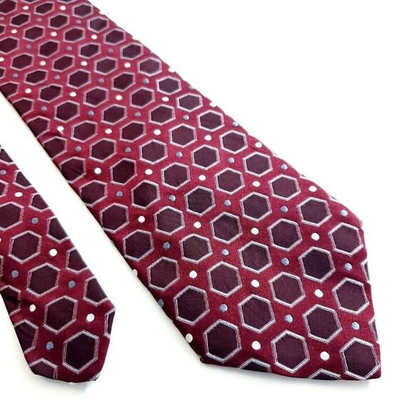 XMI‎ Red Purple Woven Geometric Silk Tie - Picture 1 of 7